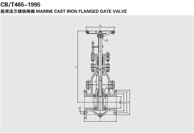 船用法蘭鑄鐵閘閥CB465-95(圖1) 船用法蘭鑄鐵閘閥CB465-95