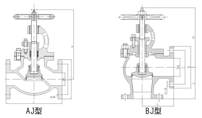 船用日標鑄鋼20K30K40K截止閥結構圖與尺寸表(圖1) 船用日標鑄鋼20K30K40K截止閥