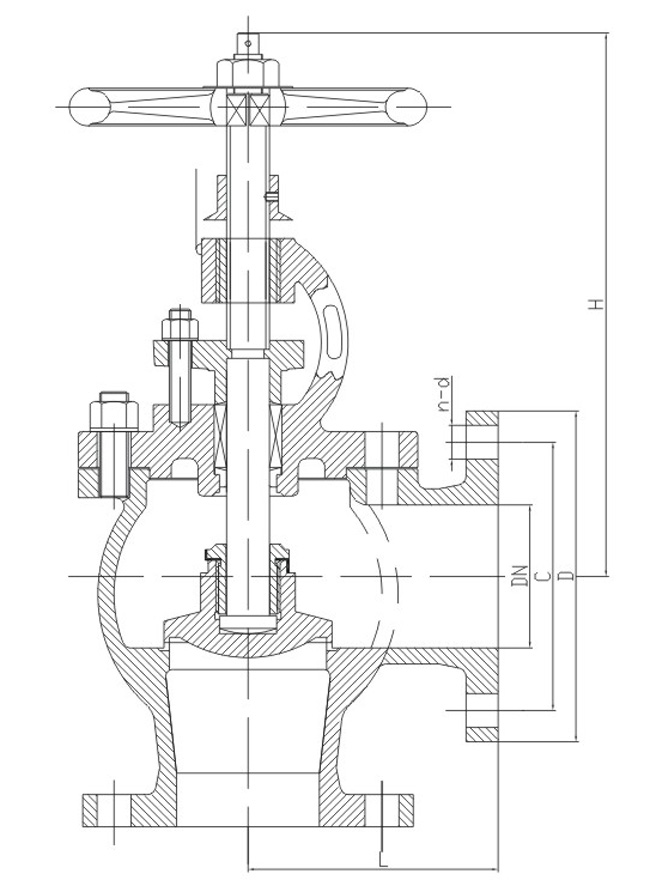 船用鑄鋼舷側截止閥JIS F7365-1986結構圖與尺寸表(圖1) 船用鑄鋼舷側截止閥JIS F7350-1986