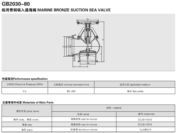 船用法蘭青銅吸入通海閥GB/T2030-80(圖1) 船用法蘭青銅吸入通海閥GB/T2030-80